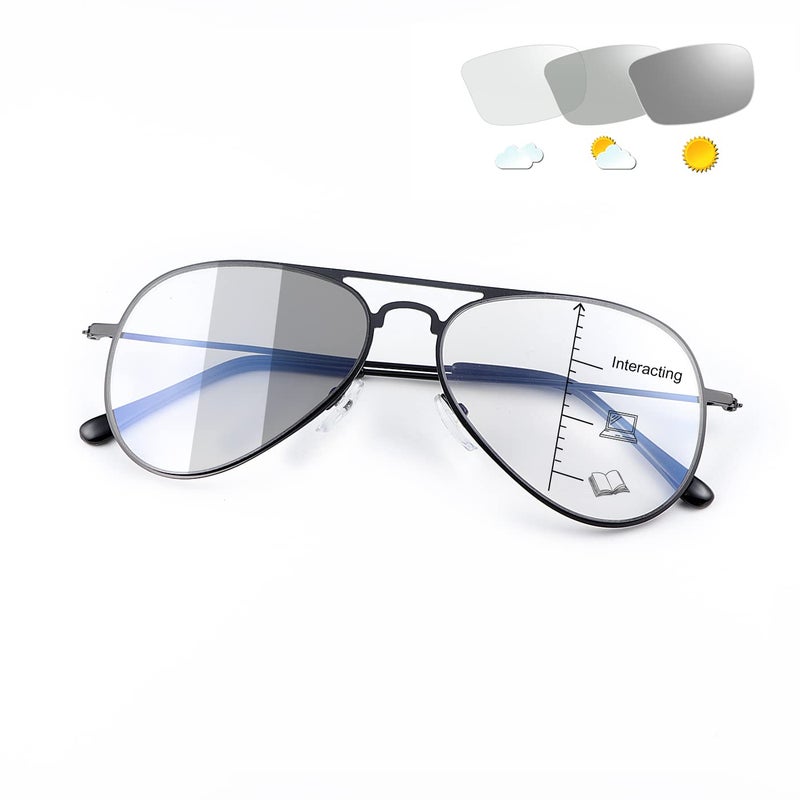 YIMI Photochromic Progressive Multifocus Reading Glasses UV400 Sunglasses Blue Light Blocking Aviator Transition Presbyopic (Black, 3.00, multiplier_x) - Image 1