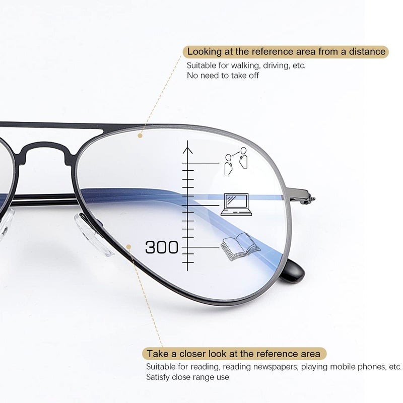 YIMI Photochromic Progressive Multifocus Reading Glasses UV400 Sunglasses Blue Light Blocking Aviator Transition Presbyopic (Black, 3.00, multiplier_x) - Image 4