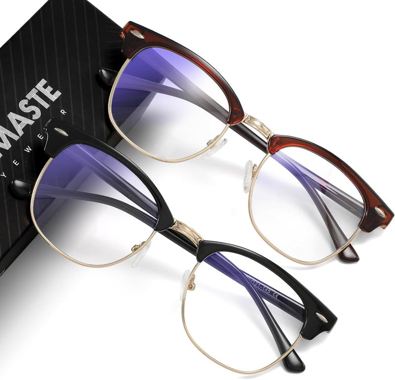 AOMASTE Store نظارات حجب الضوء الأزرق بتصميم عتيق بإطار نصف دائري عدسات شفافة مضادة للأشعة فوق البنفسجية مضادة للإجهاد البصري لنظارات الألعاب للنساء والرجال (P59) - Image 1