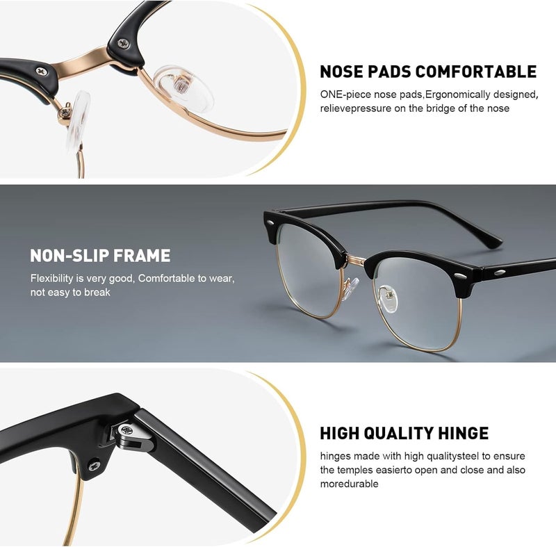 AOMASTE Store نظارات حجب الضوء الأزرق بتصميم عتيق بإطار نصف دائري عدسات شفافة مضادة للأشعة فوق البنفسجية مضادة للإجهاد البصري لنظارات الألعاب للنساء والرجال (P59) - Image 4