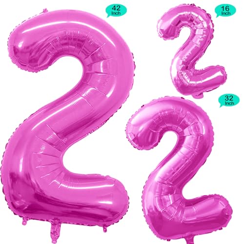 GOER Pink Foil Balloons Number 2,Huge Number Balloons for 2nd 22nd Birthday Party Supplies Anniversary Decorations(3 pcs,42 inch,32 inch,16inch) - Image 2