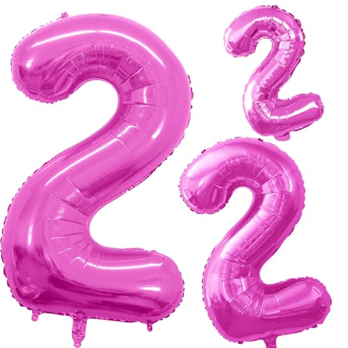 GOER Pink Foil Balloons Number 2,Huge Number Balloons for 2nd 22nd Birthday Party Supplies Anniversary Decorations(3 pcs,42 inch,32 inch,16inch) - Image 1