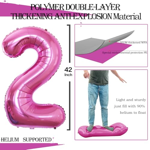 GOER Pink Foil Balloons Number 2,Huge Number Balloons for 2nd 22nd Birthday Party Supplies Anniversary Decorations(3 pcs,42 inch,32 inch,16inch) - Image 4