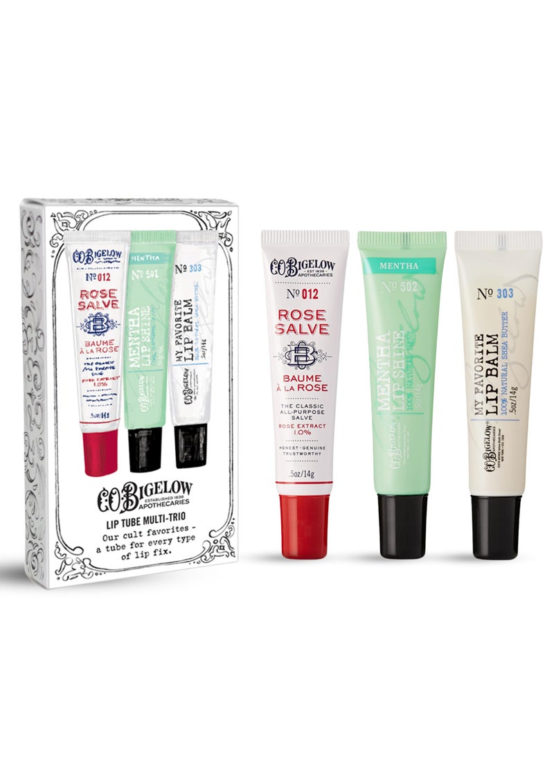 C. O. Bigelow C.O. Bigelow Lip Balm Tube Trio, Variety Pack includes Rose Salve, My Favorite Lip Balm, Mentha Shine, Moisturizing Balms, 3 Pack, 0.5 oz Each 