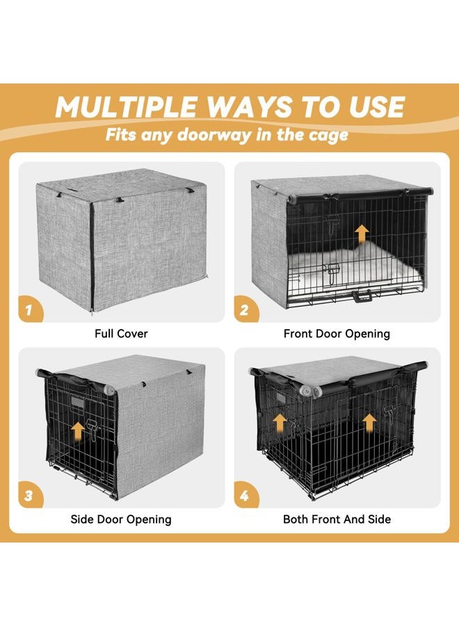 Akinerri Dog Crate Cover - Double Door Waterproof Pet Kennel Cover, Durable 600D Polyester Protective Cage Cover for 24/30/36/42/48 Inch Dog Crate - Grey - Image 4