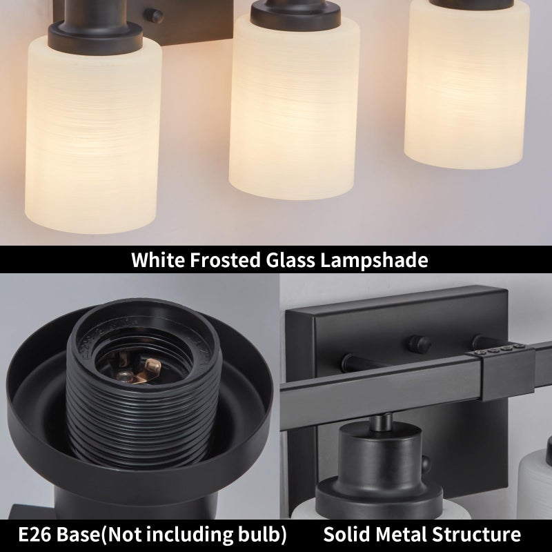 DIKAIDA Bathroom Light Fixtures, 4-Light Matte Black Bathroom Vanity Lights with Milky White Glass Shade, Bathroom Lights Over Mirror Wall Lamp Sconces for Mirror Bedroom, Living Room Hallway - Image 4