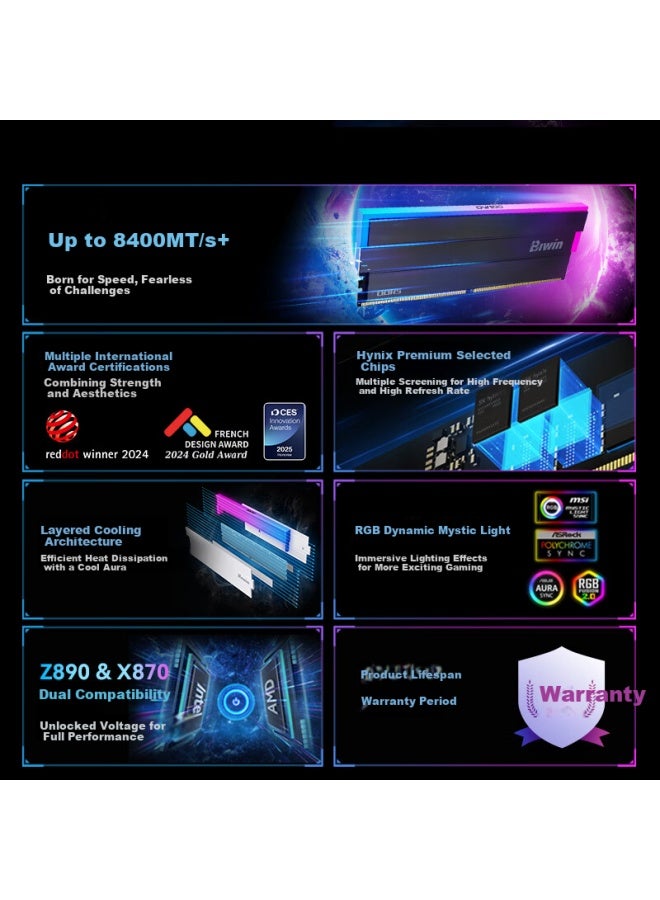 Biwin 48gb Ddr5 8400mhz Desktop Memory Kit Timewalker Dw100 Rgb Light Bar Black Ai Pc Computer Storage Accessory