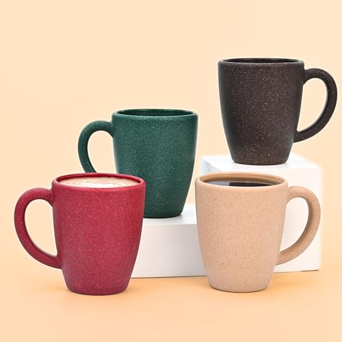 Eha Earth-Friendly Classic Coffee Mug Set of 4 | 300 ml | Made with Rice Husk & Bamboo Fibers | Microwave Safe | for Hot & Cold Coffee, Milk & Tea Cup | Matte Finish Mugs |Multicolor-Dark - Image 1