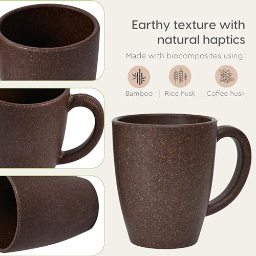 Eha Earth-Friendly Classic Coffee Mug Set of 4 | 300 ml | Made with Rice Husk & Bamboo Fibers | Microwave Safe | for Hot & Cold Coffee, Milk & Tea Cup | Matte Finish Mugs |Multicolor-Dark - Image 5