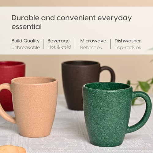 Eha Earth-Friendly Classic Coffee Mug Set of 4 | 300 ml | Made with Rice Husk & Bamboo Fibers | Microwave Safe | for Hot & Cold Coffee, Milk & Tea Cup | Matte Finish Mugs |Multicolor-Dark - Image 4