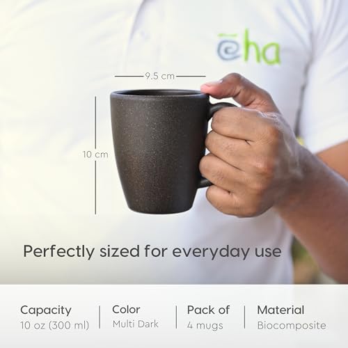 Eha Earth-Friendly Classic Coffee Mug Set of 4 | 300 ml | Made with Rice Husk & Bamboo Fibers | Microwave Safe | for Hot & Cold Coffee, Milk & Tea Cup | Matte Finish Mugs |Multicolor-Dark - Image 2