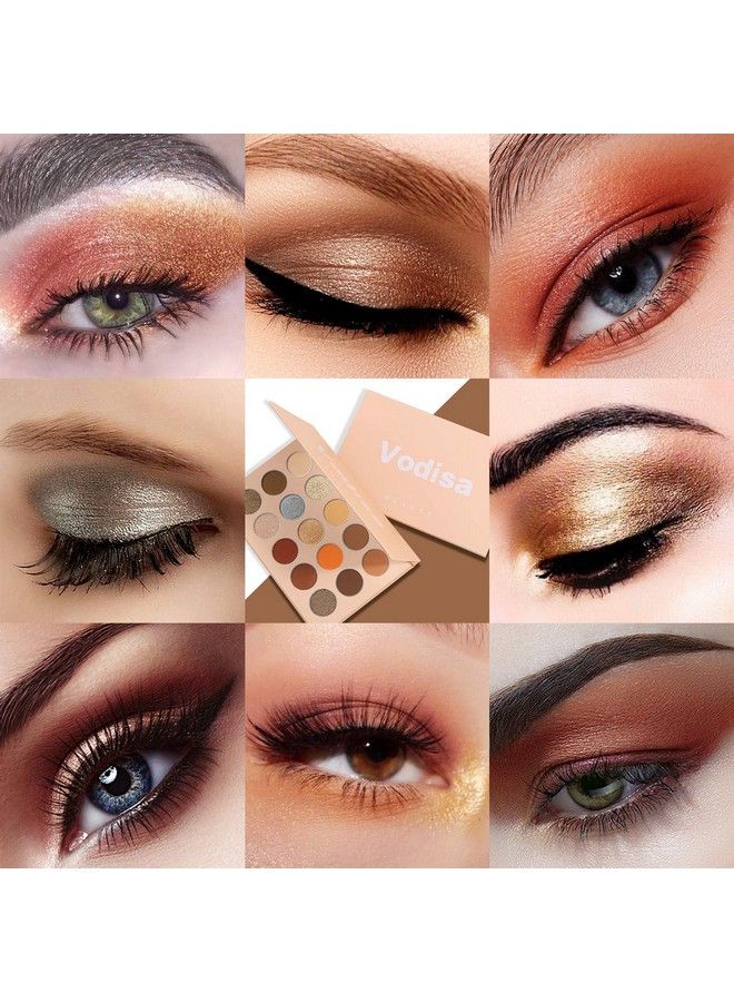 Vodisa Colorful Eyeshadow Palette Matte Shimmer High Pigmented Eyeshadow Pallet 15 Colors Professional Makeup Nudes Warm Natural Long Lasting Waterproof Eye Shadow with Make Up Brushes Set (Brown) - Image 4