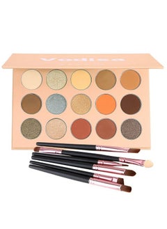 Vodisa Colorful Eyeshadow Palette Matte Shimmer High Pigmented Eyeshadow Pallet 15 Colors Professional Makeup Nudes Warm Natural Long Lasting Waterproof Eye Shadow with Make Up Brushes Set (Brown)  - Image 2