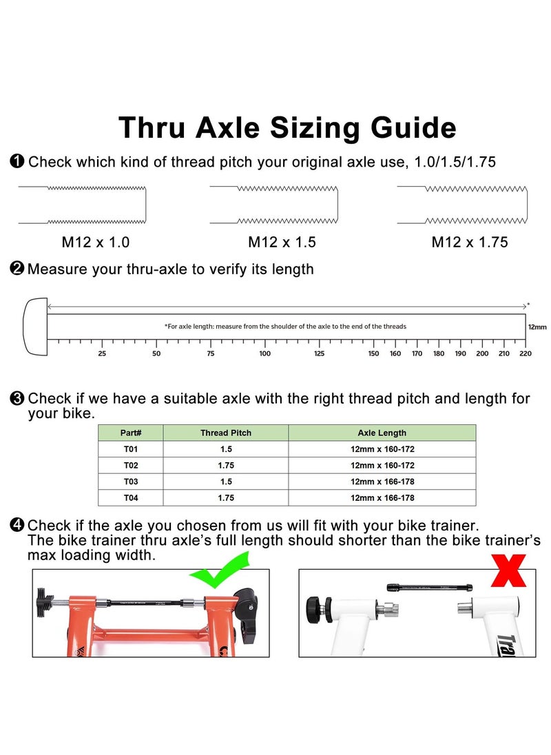 Trainer Thru Axle 12mm Thru Axles for Bike Trainers M12 x 1.5/1.75 Thru Axle Adapter for Rear Wheel Attachment Trainer Compatible with Kinetic Saris CycleOps Elite TacX Indoor Trainers