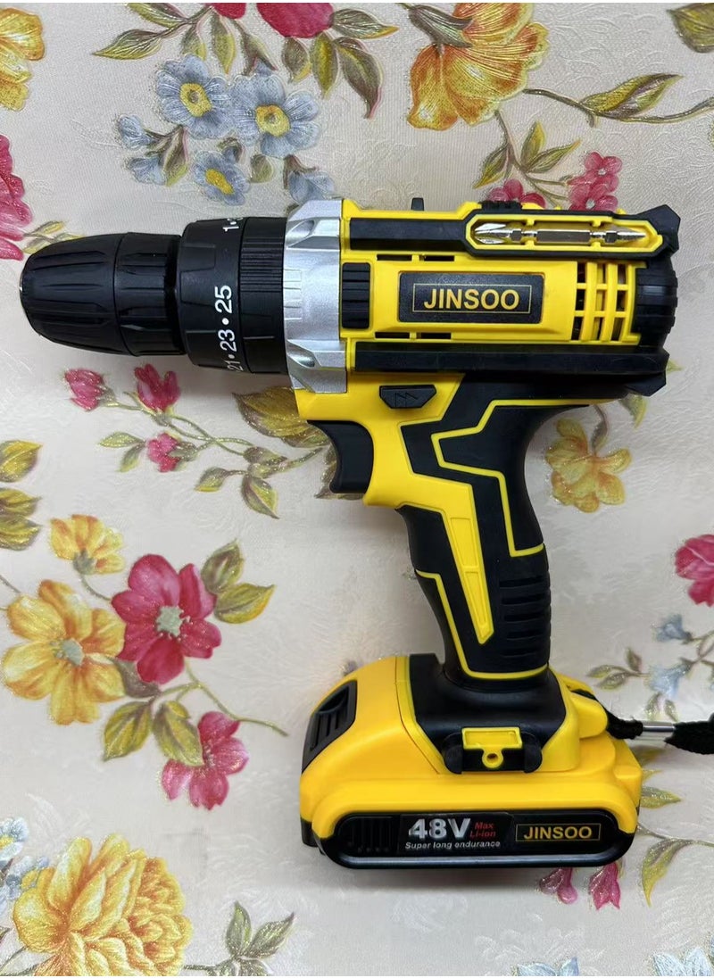 JINSOO - JINSOO 48v rechargeable drill, 3/8 inch drill with lithium battery and charger set, 3 function +25 speed adjustable drill, 36 pieces with multiple accessories drill set - Image 1