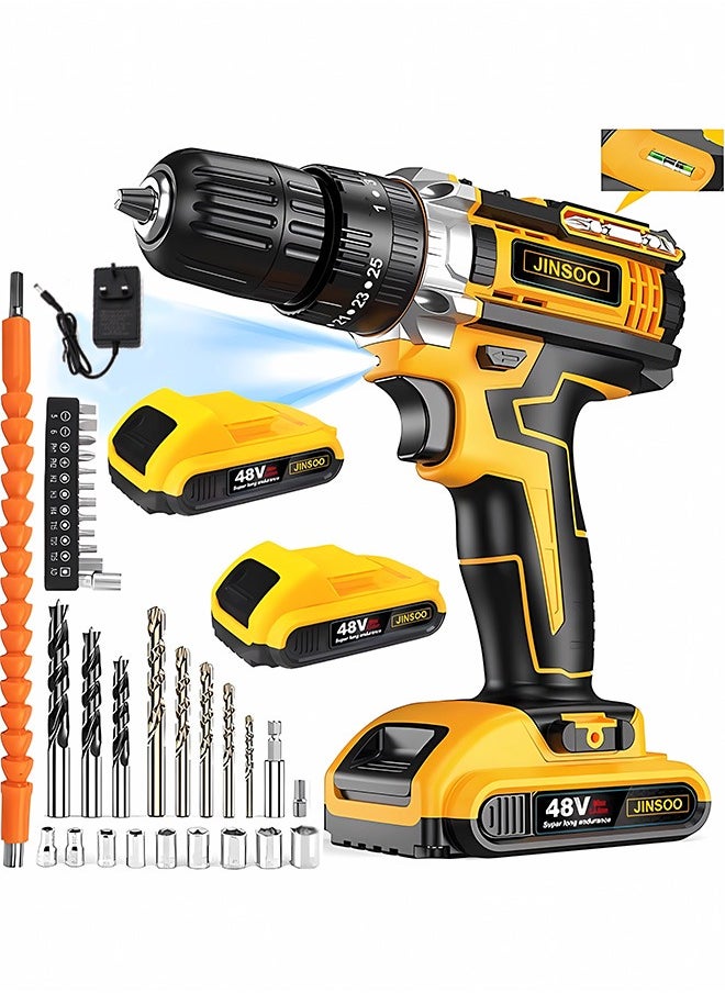 JINSOO - JINSOO 48v rechargeable drill, 3/8 inch drill with lithium battery and charger set, 3 function +25 speed adjustable drill, 36 pieces with multiple accessories drill set - Image 1