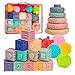 spring flower SpringFlower 3 in 1 Montessori Toys for Babies 03612 Months Soft Baby Teething Stacking Building Blocks for Infants Sensory Developmental Education Toys for Toddler Baby 1218 Months22 PCS - Image 2