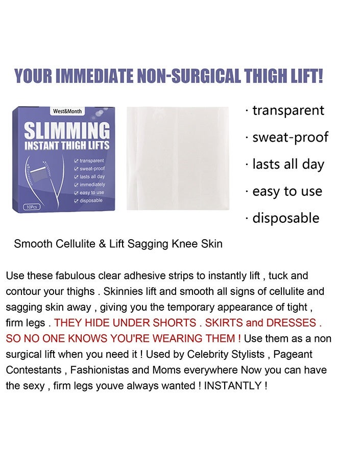 West&Month Instant Thigh Lift Tape Transparent Lifting Adhesive Bandage Patch For Leg Body Sagging Skin Fat Anti Chafing Ultra Thin Inner Paste Waterproof Pad Disposable Shaping Leg Lifting Stickers (10pcs) - Image 4