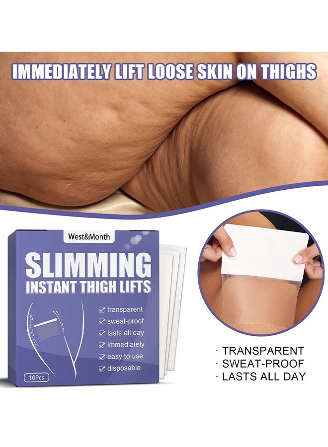 West&Month Instant Thigh Lift Tape Transparent Lifting Adhesive Bandage Patch For Leg Body Sagging Skin Fat Anti Chafing Ultra Thin Inner Paste Waterproof Pad Disposable Shaping Leg Lifting Stickers (10pcs) - Image 2