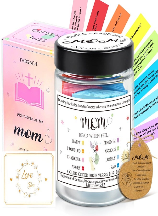 TABGACH Gifts for Mom,Upgrade Bible Verse Jar for Mom Gifts From Daughters Son,Mother Birthday Gift for Mom,Heartfelt Thank You Mothers Day Christian Gift for Women,Prayer Jar 120 Verses 8 Emotions - Image 1