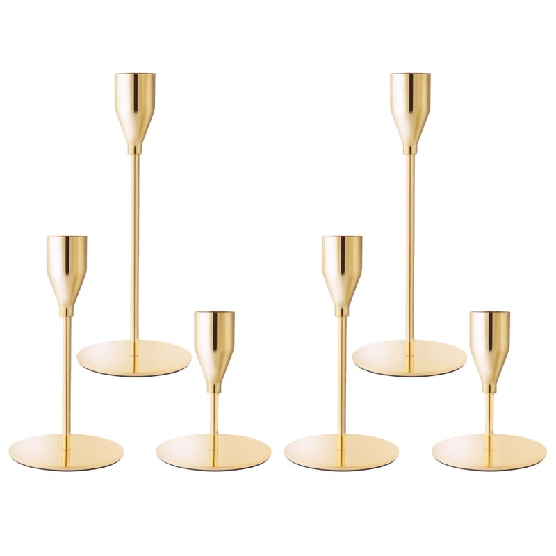 ECHFSM French Gold Taper Candle Holders for Wedding Table Centerpiece,Tall Taper Candlestick Holders Bulk Set of 6,Metal Candle Stick Holders for Dinning or Mantel Centerpiece,Party Home Decor - Image 1