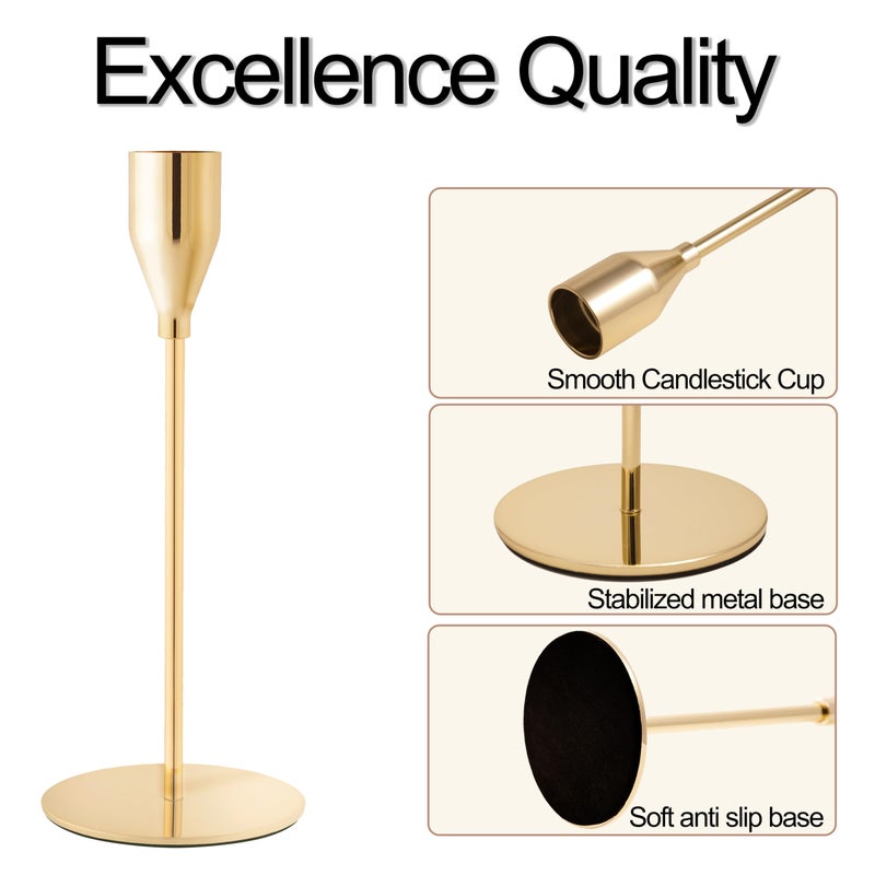 ECHFSM French Gold Taper Candle Holders for Wedding Table Centerpiece,Tall Taper Candlestick Holders Bulk Set of 6,Metal Candle Stick Holders for Dinning or Mantel Centerpiece,Party Home Decor - Image 3