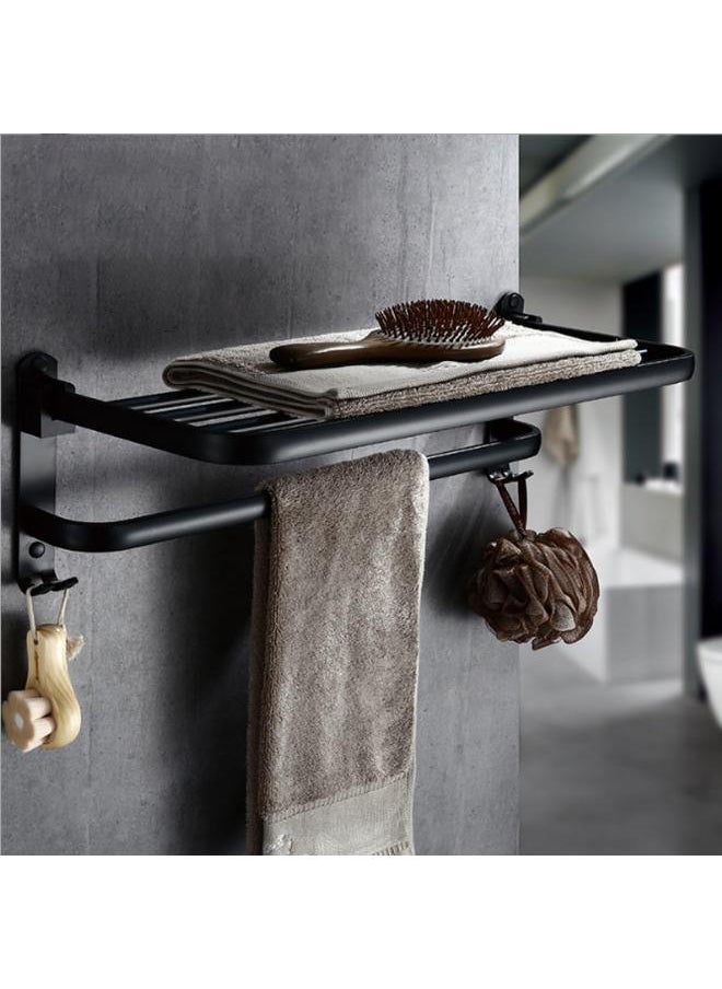 Generic - Bathroom Double Towel Rack,Towel Shelf with Two Towel Bars and Hooks Design,23.6-inch Wall-Mounted Bath Towel Racks,No Rust,High Strength Aluminum Alloy Matte Black - Image 1