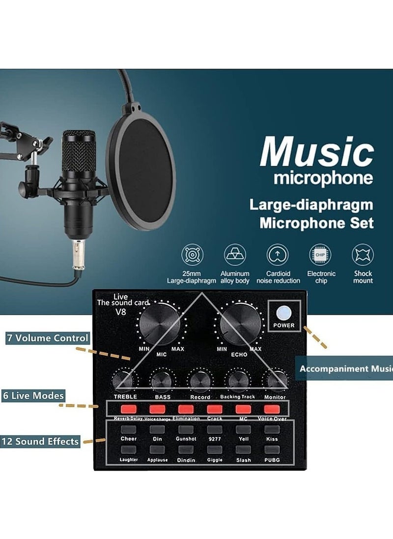 Generic Podcast Equipment Bundle, with BM800 Podcast Microphone and V8 Sound Card, Voice Changer - Audio Interface -Perfect for Recording, Singing, Streaming and Gaming (BLACK)  - Image 3