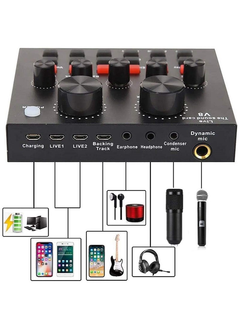 Generic Podcast Equipment Bundle, with BM800 Podcast Microphone and V8 Sound Card, Voice Changer - Audio Interface -Perfect for Recording, Singing, Streaming and Gaming (BLACK)  - Image 4