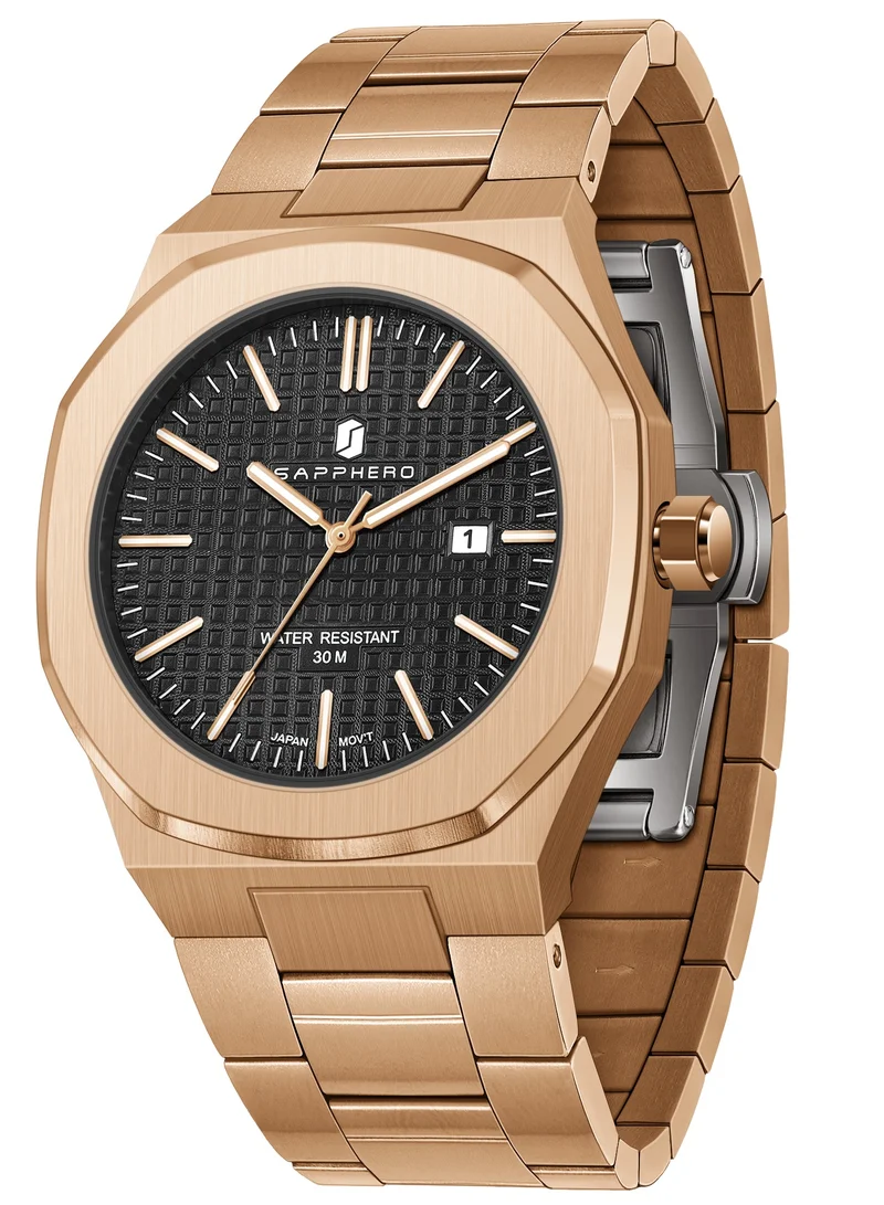 SAPPHERO Men's Watch Octagonal Stainless Steel 30M Waterproof Luminous Wristwatch Luxury Analog Quartz Watch for Men with Date Elegant Mens