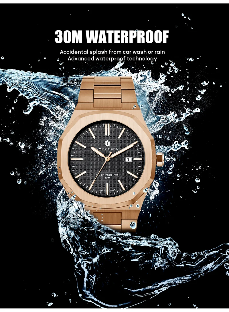 Sapphero  SAPPHERO Men's Watch Octagonal Stainless Steel 30M Waterproof Luminous Wristwatch Luxury Analog Quartz Watch for Men with Date Elegant Mens for Men | Best Price UAE