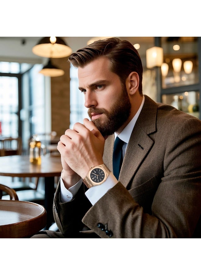 SAPPHERO Men's Watch Octagonal Stainless Steel 30M Waterproof Luminous Wristwatch Luxury Analog Quartz Watch for Men with Date Elegant Mens - Image 5