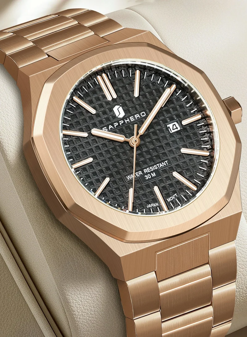 Sapphero  SAPPHERO Men's Watch Octagonal Stainless Steel 50M Waterproof Luminous Wristwatch Luxury Analog Quartz Watch for Men with Date Elegant Mens for Men | Best Price UAE