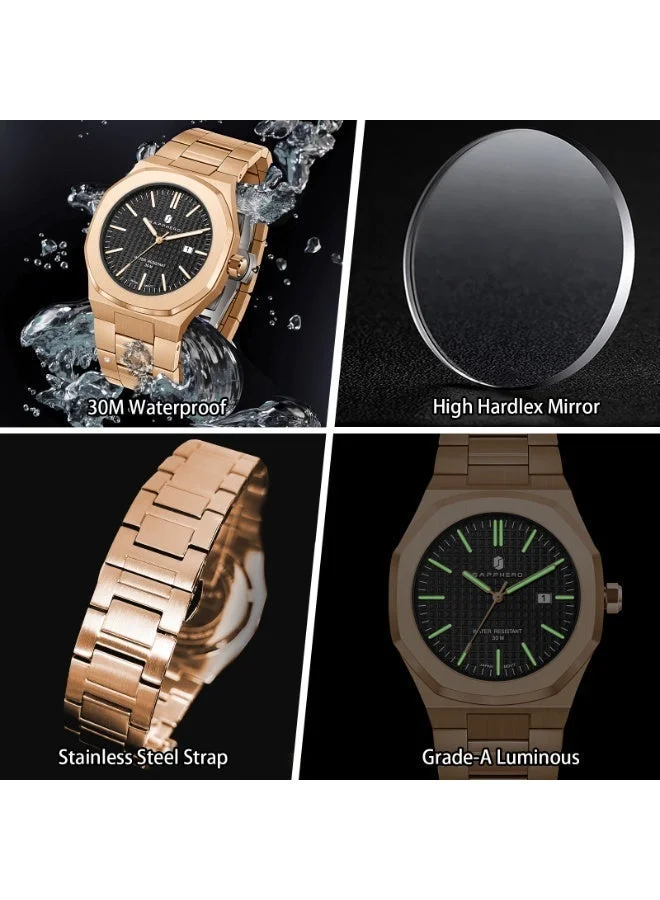 Sapphero  SAPPHERO Men's Watch Octagonal Stainless Steel 50M Waterproof Luminous Wristwatch Luxury Analog Quartz Watch for Men with Date Elegant Mens for Men | Best Price UAE