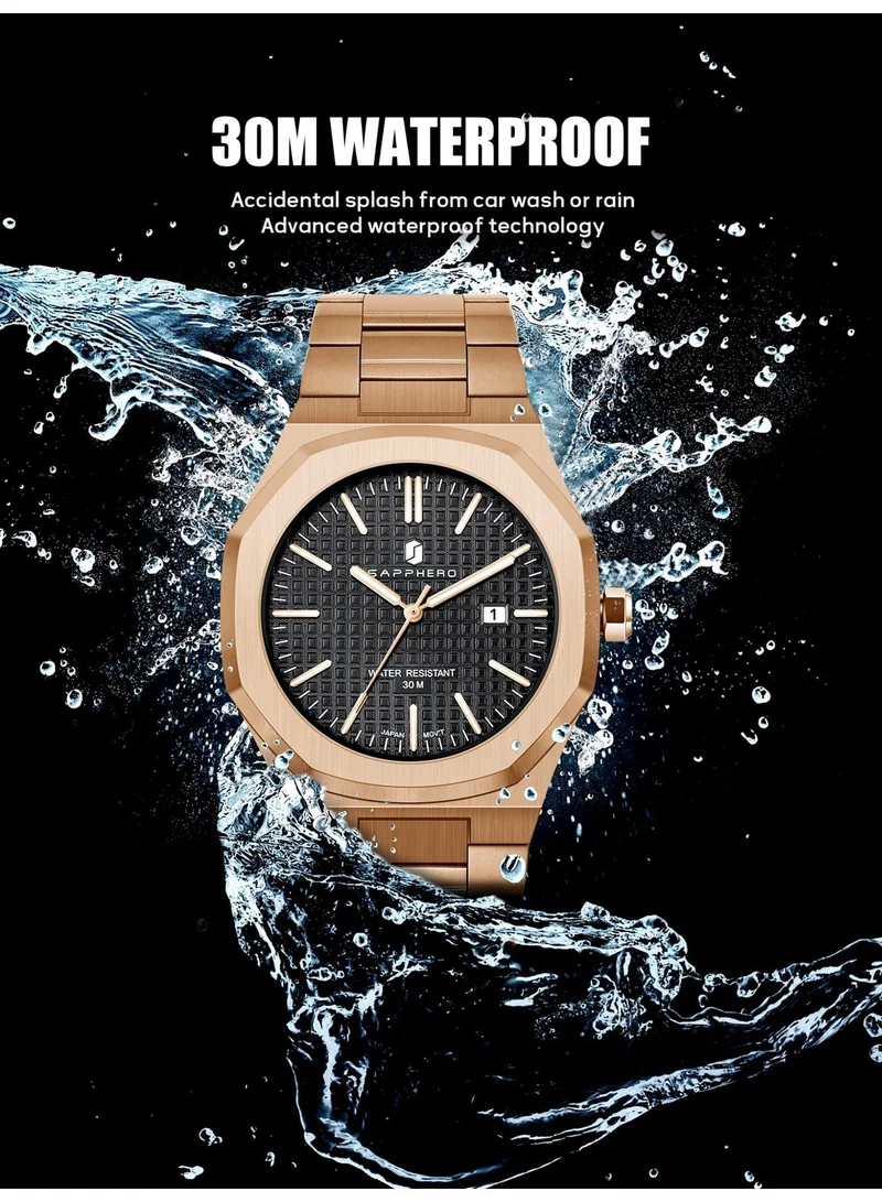 Sapphero  SAPPHERO Men's Watch Octagonal Stainless Steel 50M Waterproof Luminous Wristwatch Luxury Analog Quartz Watch for Men with Date Elegant Mens for Men | Best Price UAE