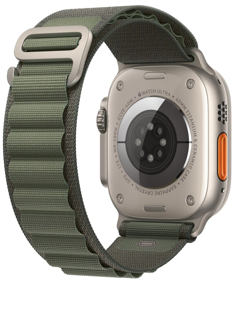 Olive green nylon replacement band compatible with Apple Watch Series 10/11, size 45/46/49mm - Image 1