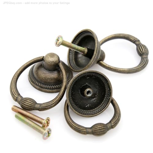 LXZ 6 PCs Vintage Antique Brass Drop Ring Pulls -Drawer Ring Handles – Ring Pull with Single Mounting Hole - Large Size, Ring Size 1.4-in (3.6 cm), Pull Height 2.1-in (5.4 cm) - Image 3