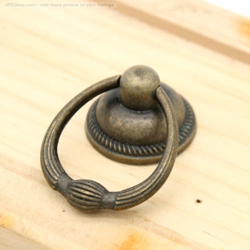 LXZ 6 PCs Vintage Antique Brass Drop Ring Pulls -Drawer Ring Handles – Ring Pull with Single Mounting Hole - Large Size, Ring Size 1.4-in (3.6 cm), Pull Height 2.1-in (5.4 cm) - Image 5
