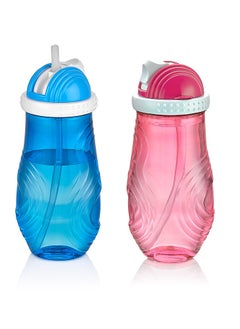 QLUX IDEAS Plastic Water Bottle for Kids 2 Pcs Set Blue and Pink  - Image 1