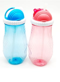 QLUX IDEAS Plastic Water Bottle for Kids 2 Pcs Set Blue and Pink  - Image 2