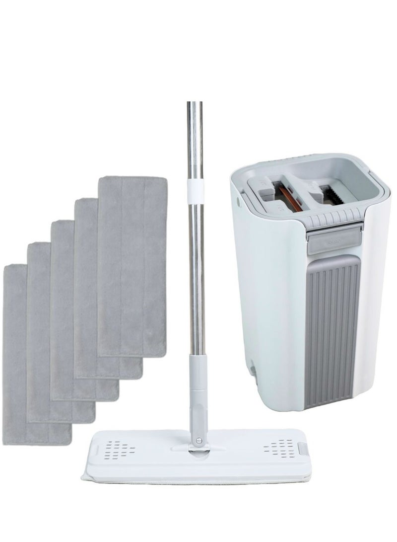 Flat Mop and Bucket Set for Floor Cleaning – Microfiber Flat Mop with Long Handle and Wringer Bucket – Squeeze Mop for Wet and Dry Use – Ideal for Home, Window, and Floor Cleaning in UAE  - Image 1