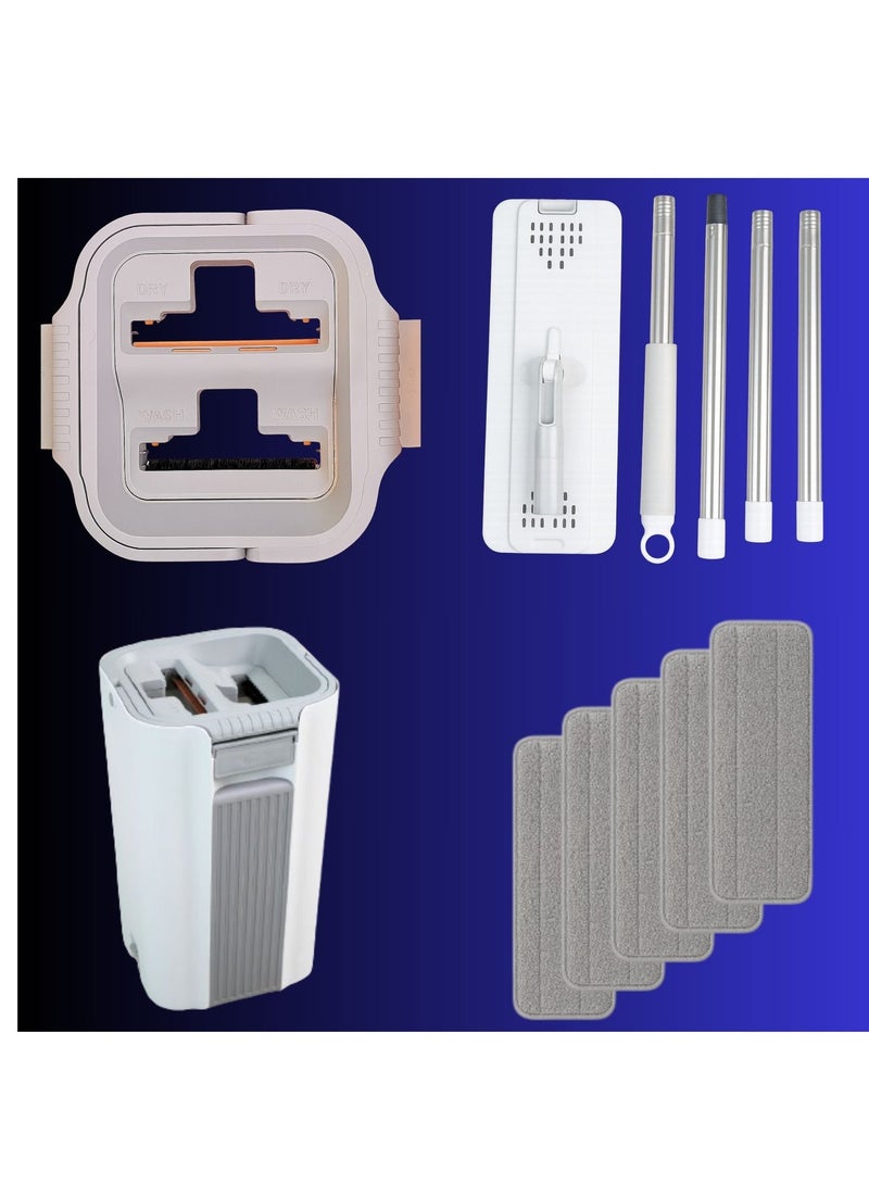 Flat Mop and Bucket Set for Floor Cleaning – Microfiber Flat Mop with Long Handle and Wringer Bucket – Squeeze Mop for Wet and Dry Use – Ideal for Home, Window, and Floor Cleaning in UAE - Image 2