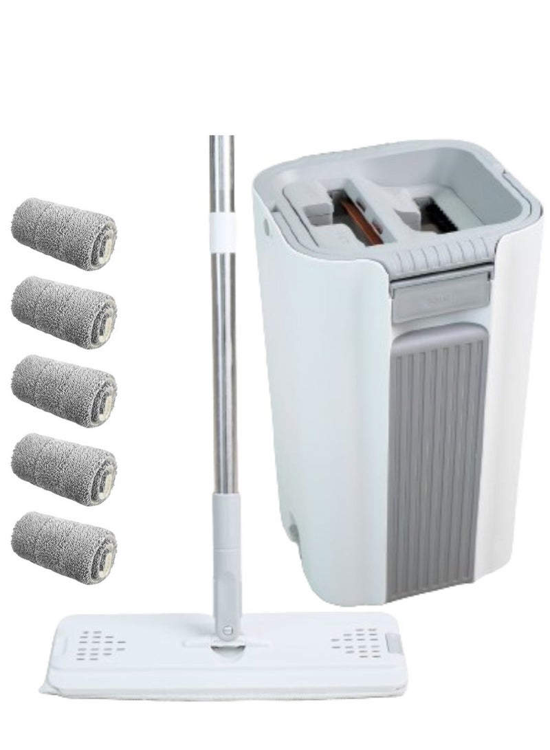 Flat Mop and Bucket Set for Floor Cleaning – Microfiber Flat Mop with Long Handle and Wringer Bucket – Squeeze Mop for Wet and Dry Use – Ideal for Home, Window, and Floor Cleaning in UAE - Image 1