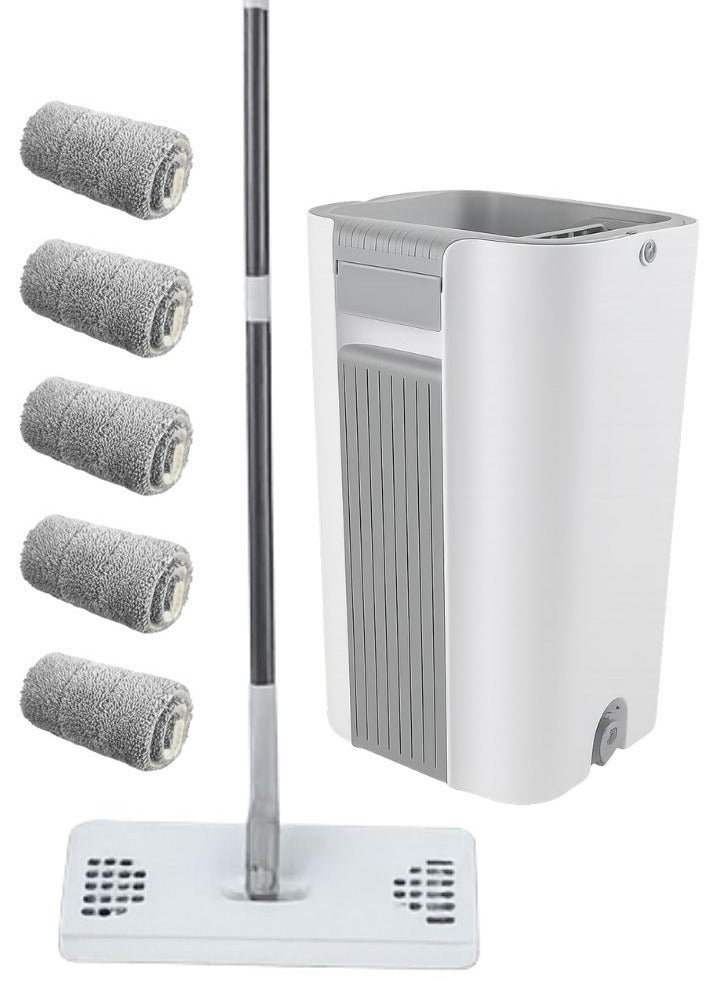 مجموعة ممسحة ودلو بعصر ذاتي – ممسحة فلات من الألياف الدقيقة بدوران 360° ومقبض طويل – للتنظيف الجاف والرطب للأرضيات والنوافذ – مثالية لتنظيف المنزل في الإمارات - Image 1