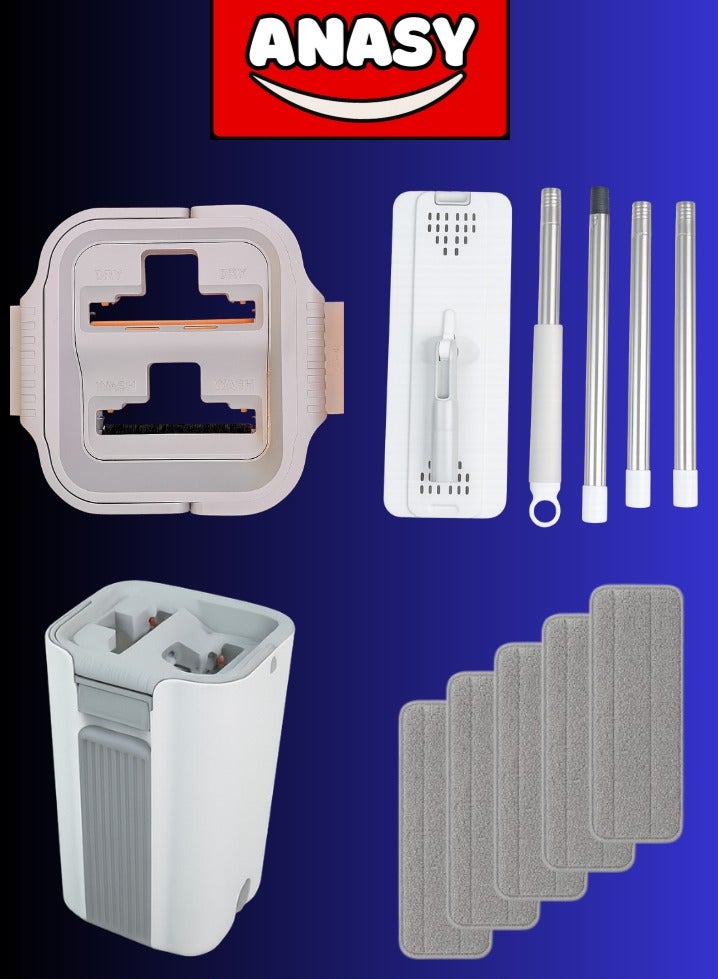 Flat Mop and Bucket Set for Floor Cleaning – Microfiber Flat Mop with Long Handle and Wringer Bucket – Squeeze Mop for Wet and Dry Use – Ideal for Home, Window, and Floor Cleaning in UAE - Image 2