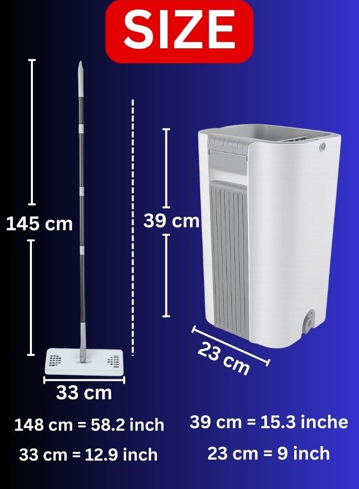 مجموعة ممسحة ودلو بعصر ذاتي – ممسحة فلات من الألياف الدقيقة بدوران 360° ومقبض طويل – للتنظيف الجاف والرطب للأرضيات والنوافذ – مثالية لتنظيف المنزل في الإمارات - Image 3