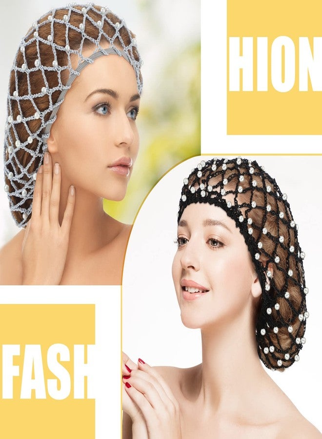 MTLEE 4 Pieces Snoods for Women Hair Net Pearl Crochet Mesh Hairnet Mesh Rayon Knit Hair Wrap Cover for Sleeping - Image 5