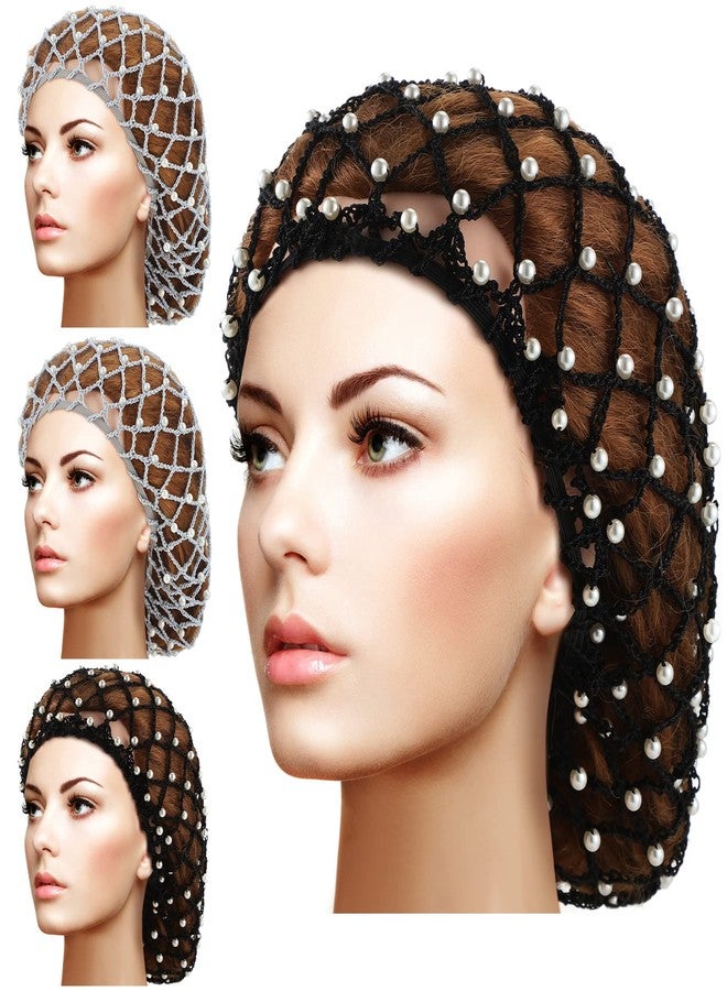 MTLEE 4 Pieces Snoods for Women Hair Net Pearl Crochet Mesh Hairnet Mesh Rayon Knit Hair Wrap Cover for Sleeping - Image 1