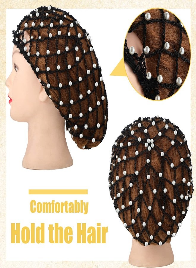 MTLEE 4 Pieces Snoods for Women Hair Net Pearl Crochet Mesh Hairnet Mesh Rayon Knit Hair Wrap Cover for Sleeping - Image 3