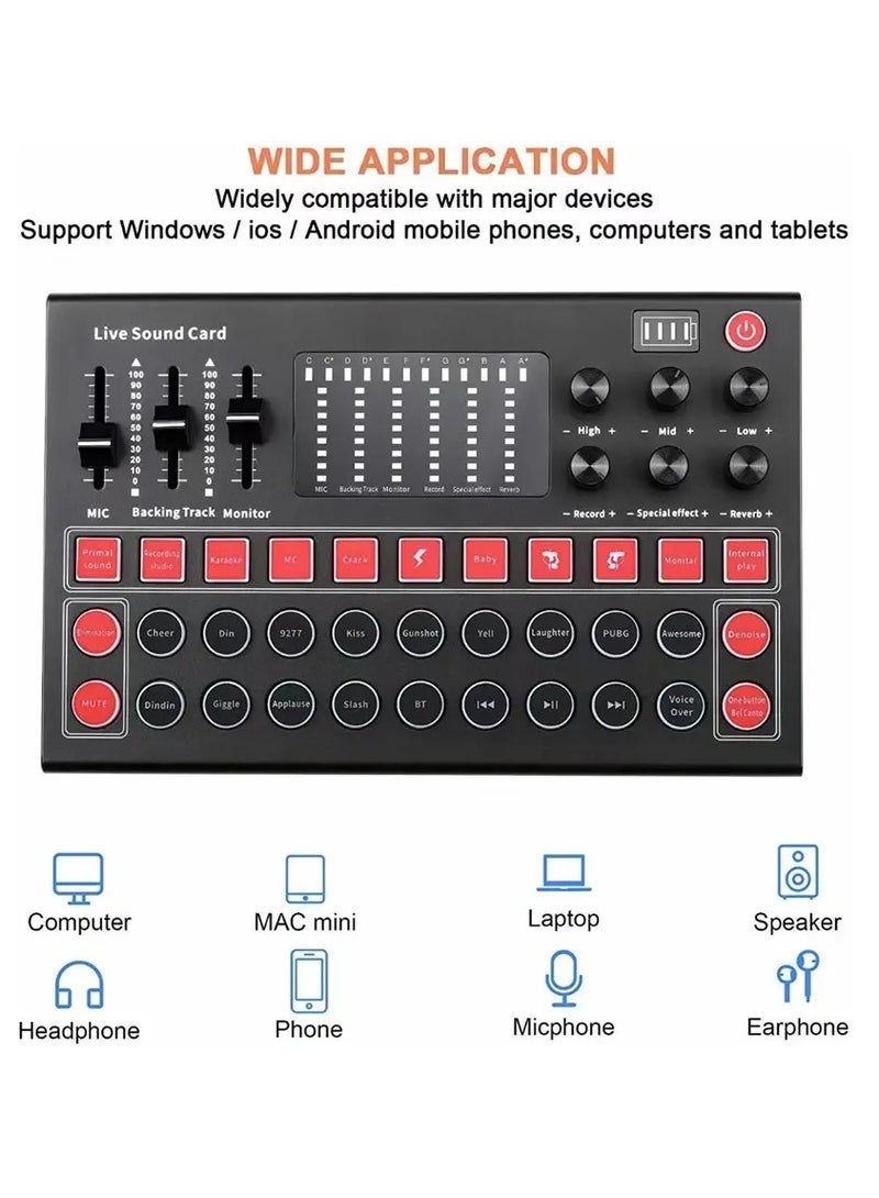 M9 USB Mixer Musical Professional Soundcard Audio Interface – High-Quality Studio Recording and Live Streaming Sound Card for Mobile, PC, Broadcast, and Podcast with Multiple Input Options and Easy USB Connectivity - Image 2